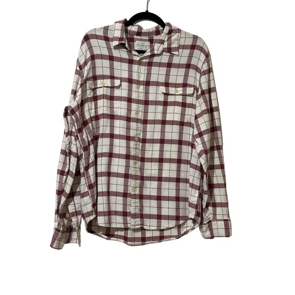 Lucky Brand Other - Lucky Brand men’s size L cream wine plaid soft flannel long sleeve shirt